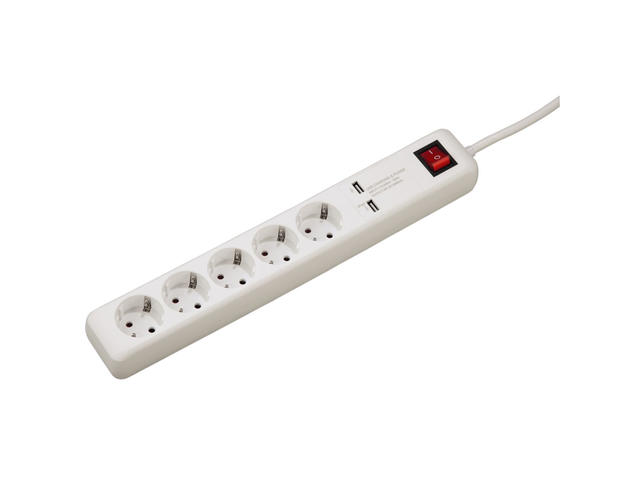 Разклонители Hama "USB 3A" 5-Way Power Strip, бял