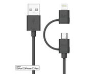 Кабели и Адаптери iLuv 2-в-1 Lightning кабел с Micro USB, в черно