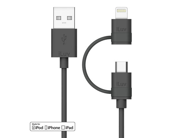 Кабели и Адаптери iLuv 2-в-1 Lightning кабел с Micro USB, в черно