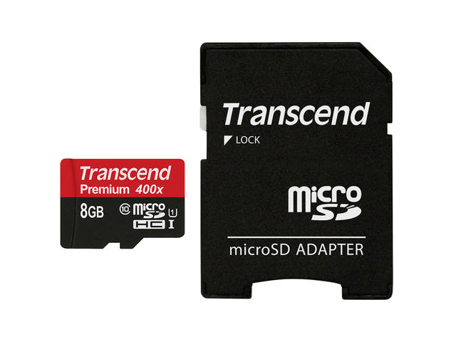 Карти памет Transcend Premium 8GB microSDHC Class 10 400x Adapter