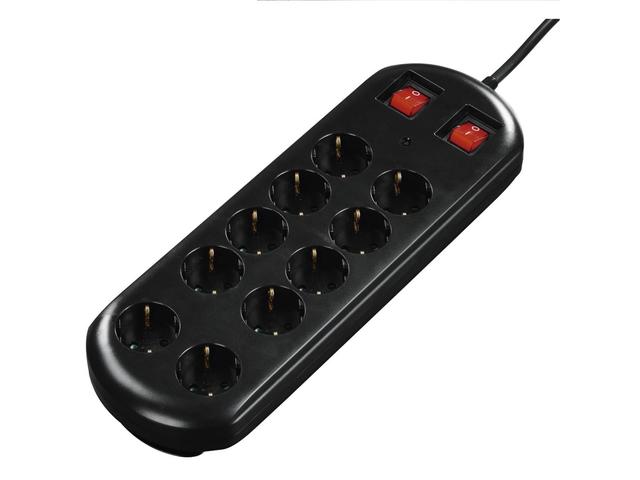 Разклонители Hama Power Strip, 10 гнезда, 2 ключа, 2 метра, в черно