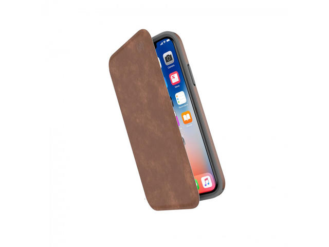 Калъфи Speck iPhone X Presidio Folio Leather - Saddle Brown/Light Graphite Grey