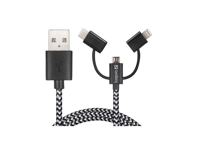 Кабели и Адаптери Sandberg 3in1 Lightning+MicroUSB+USB-C 1m