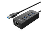 Кабели и Адаптери Orico USB3.0 to USB3.0 * 3 / Gigabit Ethernet Adapter (HR01-U3)
