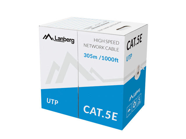 Кабели и Адаптери Lanberg кабел UTP Solid gray cable, CCA, CAT 5E, 305M