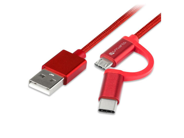 Кабели и Адаптери 4smarts ComboCord MicroUSB + USB-C cable Red