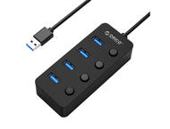 USB Хъб Orico хъб USB3.0 HUB 4 port black, 4 On/Off buttons - W9PH4-U3-BK