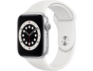 Смарт часовници Apple Watch S6 GPS, 44mm Silver Aluminium Case with White Sport Band - Regular