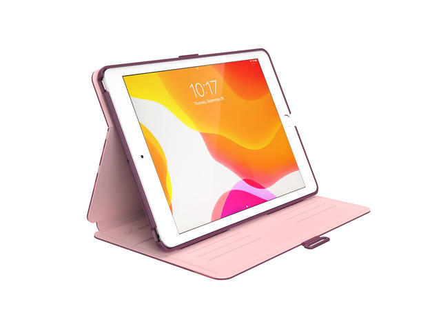 Калъфи за таблети Speck iPad 8 (2020), iPad 7 (2019) 10.2 inch BALANCE FOLIO PRINT - CRIMSON FOREST STRIPES/LUSH BURGUNDY