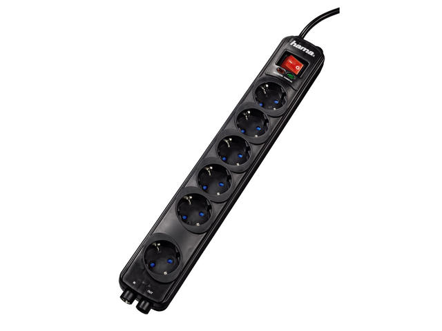 Разклонители Hama "Protection" Power Strip, 6 гнезда, черен