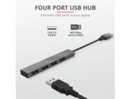 USB Хъб Trust Halyx Aluminium 4-портов Mini USB хъб