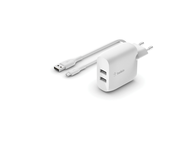 Зарядни устройства Belkin BOOST_CHARGEª Dual USB-A Wall Charger 24W + USB-A to Micro-USB cable - White