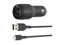 Зарядни устройства Belkin Car Charger BOOST_CHARGEª Dual USB-A 24W + USB-A to Lightning Cable - Black