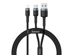 Кабели и Адаптери Baseus Cafule USB + USB-C to Lightning Cable PD 18W (CATKLF-ELG1) - USB и USB-C към Lightning кабел за Apple устройства с Lightning порт (120 см) (черен-сив)