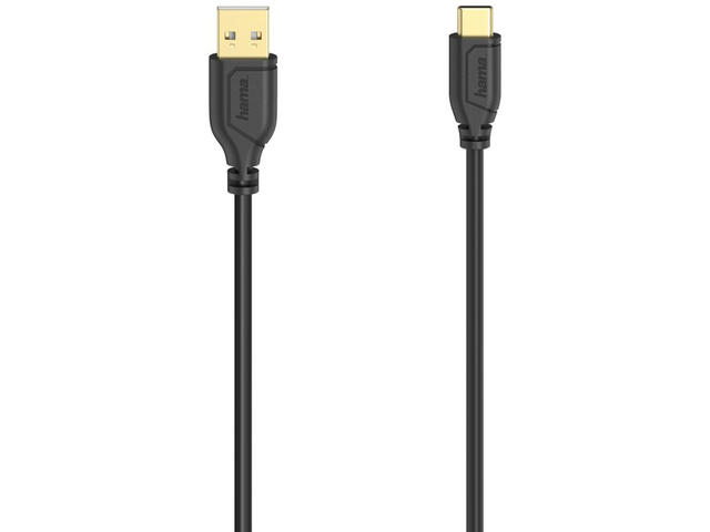 Кабели и Адаптери Hama "Flexi-Slim" USB-C Cable, USB 2.0, 480 Mbit/s, black, 0.75 m 