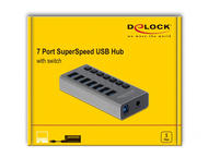 USB Хъб Delock външен SuperSpeed USB хъб със 7 порта + превключвател