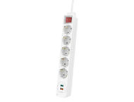 Разклонители Hama Power Strip, 5 гнезда, 1.4м, Бутон вкл/изкл, PD/Quick Charge, USB-C/USB-A, Бял