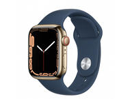 Смарт часовници Apple Watch S7 GPS Cellular, 45mm Gold Stainless Steel with Abyss Blue Sport Band - Regular