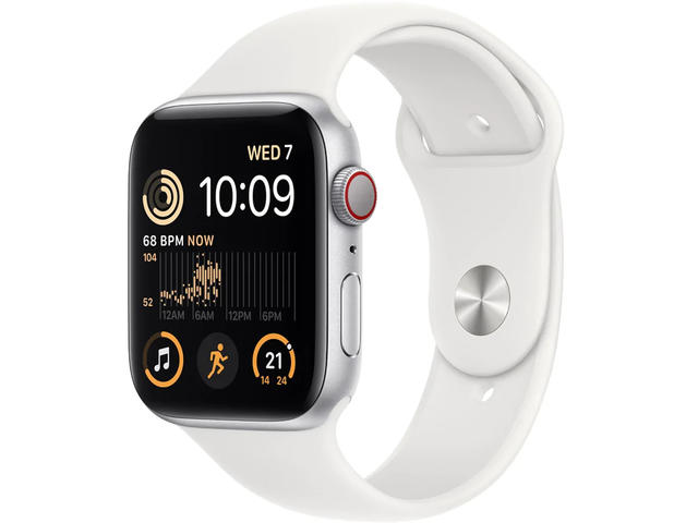 Смарт часовници Apple Watch SE GPS + Cellular 44mm Silver Aluminium Case with White Sport Band - Regular