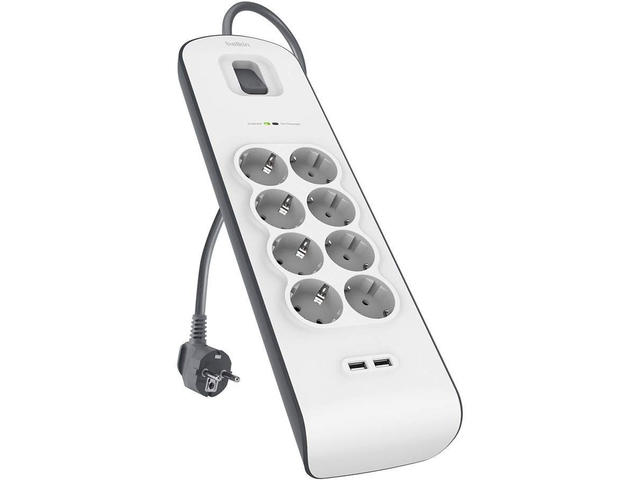 Разклонители Belkin 2 -4 Amp USB Charging 8-outlet Surge Protection Strip - 2M - Black/White