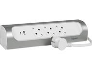 Разклонители Legrand COR, ъглов, шуко, 3X2P+E, USB A+C, 1 м. кабел, бяло/алуминий