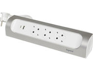 Разклонители Legrand COR, ъглов, шуко, 3X2P+E, USB A+C, 1 м. кабел, бяло/алуминий