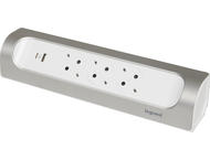 Разклонители Legrand COR, ъглов, шуко, 3X2P+E, USB A+C, без. кабел, бяло/алуминий