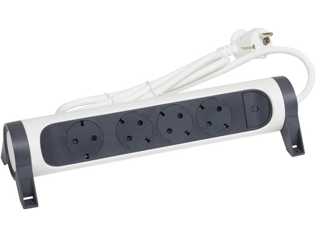 Разклонители Legrand PRE, шуко, 4X2P+E, въртящ се, 1,5м. кабел, бяло/сиво