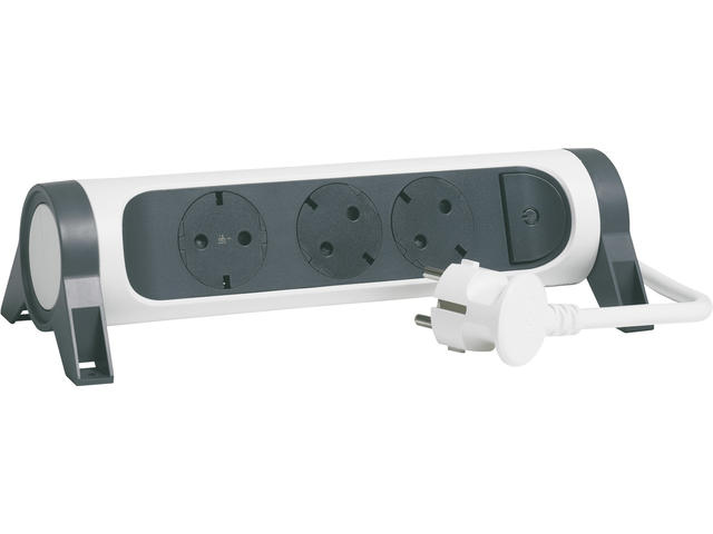 Разклонители Legrand PRE, шуко, 3X2P+E, въртящ се, 1,5м. кабел, бяло/сиво