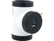 Разклонители Legrand PRE, шуко, 2P+E, 16A, 2 странични гнезда, въртящ се, + USB A+C, бяло/сиво