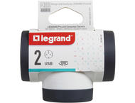 Разклонители Legrand PRE, шуко, 2P+E, 16A, 2 странични гнезда, въртящ се, + USB A+C, бяло/сиво