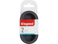 Разклонители Legrand STD, шуко, 2P+E, 16A, 2 фронтални гнезда, черно/сиво