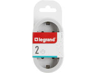 Разклонители Legrand STD, шуко, 2P+E, 16A, 2 фронтални гнезда, бяло/сиво