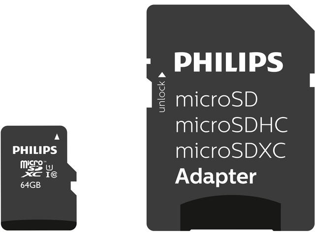 Карти памет Philips microSDHC card 64GB Class 10 с SD адаптер