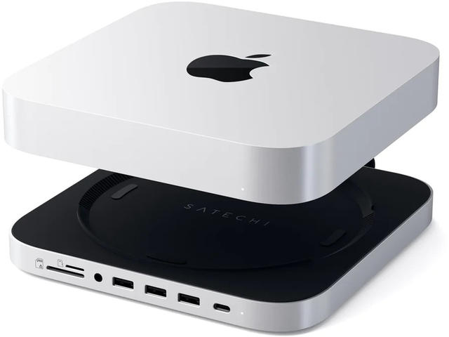 USB Хъб Satechi стойка и хъб Type-C за Mac Mini с корпус за SSD, Silver