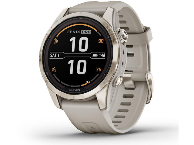 Смарт часовници Garmin fenix 7S Pro Sapphire Solar Edition - Soft Gold с Light Sand каишка