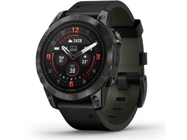 Смарт часовници Garmin Epix Pro (Gen 2) Sapphire Edition 47 мм Carbon Grey DLC Titanium с Black кожена каишка