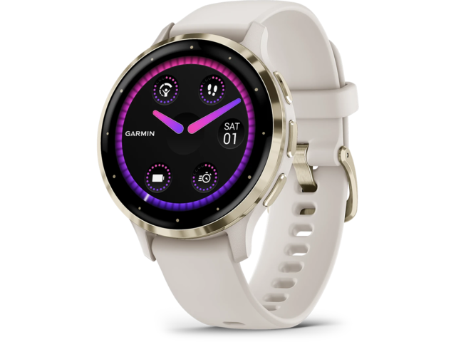 Смарт часовници Garmin Venu 3S Soft Gold безел с Ivory корпус и силиконова каишка