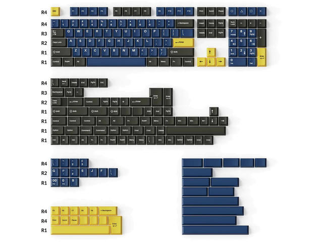 Капачки за клавиатури Keychron Cherry Profile Double - Shot PBT Full Set 219 Keycaps - Dark Blue and Golden