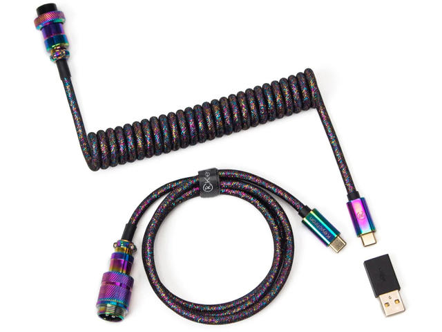 Кабели за клавиатури Keychron Premium Aviator Straight USB-C - USB-C, Rainbow Plated Black