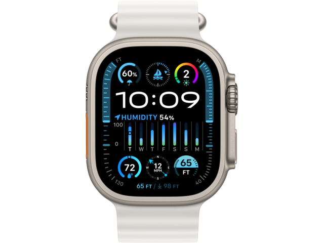 Смарт часовници Apple Watch Ultra2 Cellular, 49mm Titanium Case w White Ocean Band