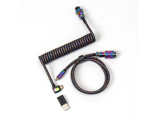 Кабели за клавиатури Keychron Colorful Premium Coiled Cable, USB-C - USB-C, Rainbow Plated Black