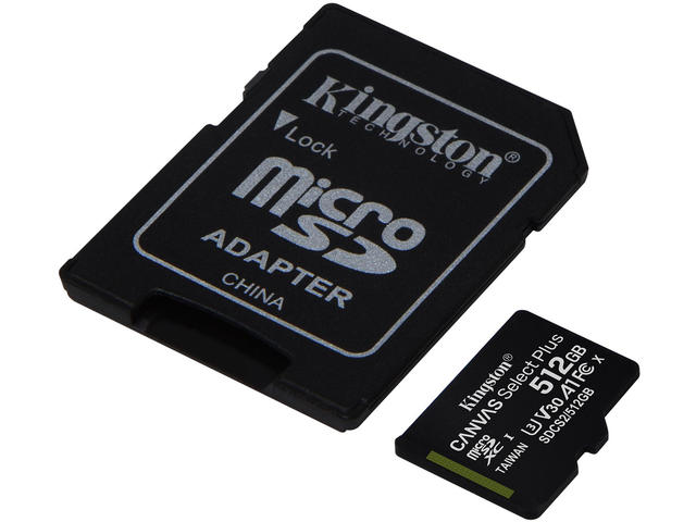 Карти памет Kingston 512GB micSDXC Canvas Select Plus 100R A1 C10 Card + ADP