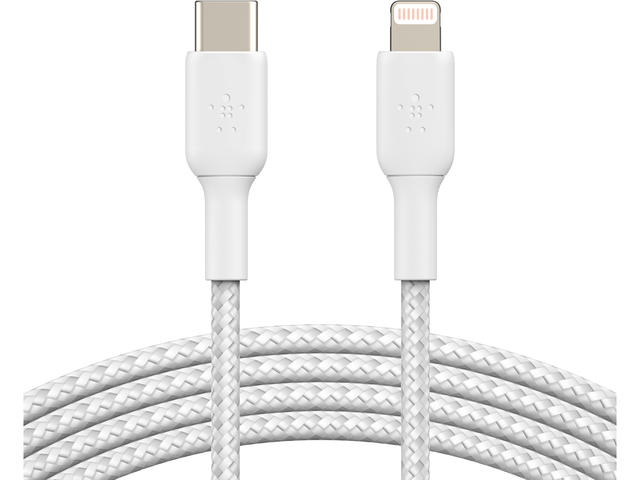 Кабели и Адаптери Belkin BoostCharge Braided USB-C към Lightning Cable , 2 метра, бял
