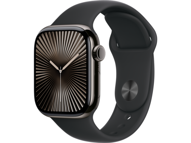 Смарт часовници Apple Watch Series 10 GPS + Cellular 42mm Slate Titanium Case with Black Sport Band - S/M