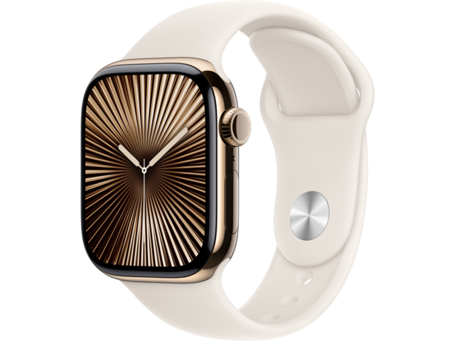 Смарт часовници Apple Watch Series 10 GPS + Cellular 42mm Gold Titanium Case with Starlight Sport Band - S/M