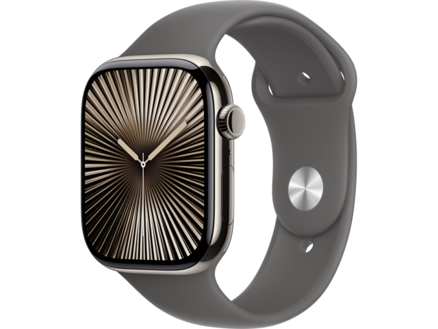 Смарт часовници Apple Watch S10 GPS + Cellular 46mm Natural Titanium Case with Stone Grey Sport Band - M/L