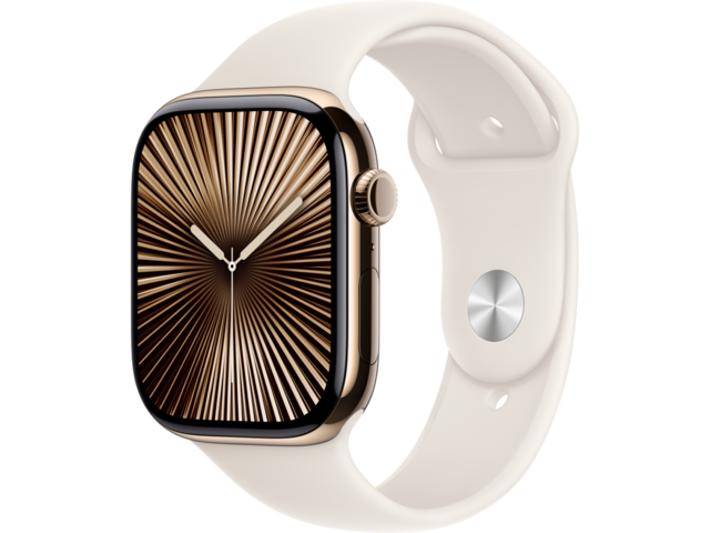 Смарт часовници Apple Watch S10 GPS + Cellular 46mm Gold Titanium Case with Starlight Sport Band - M/L