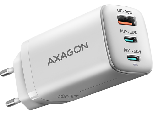 Зарядни устройства Axagon ACU-DPQ65 PD3.0 & QC4+ 3xOUTPUTS wall charger 65W, White