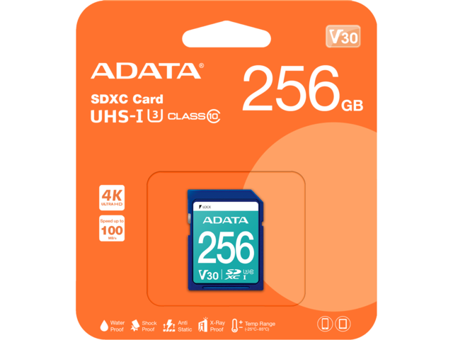 Карти памет 256GB ADATA Premier Pro SDXC UHS-I U3 Class 10 (V30S)
